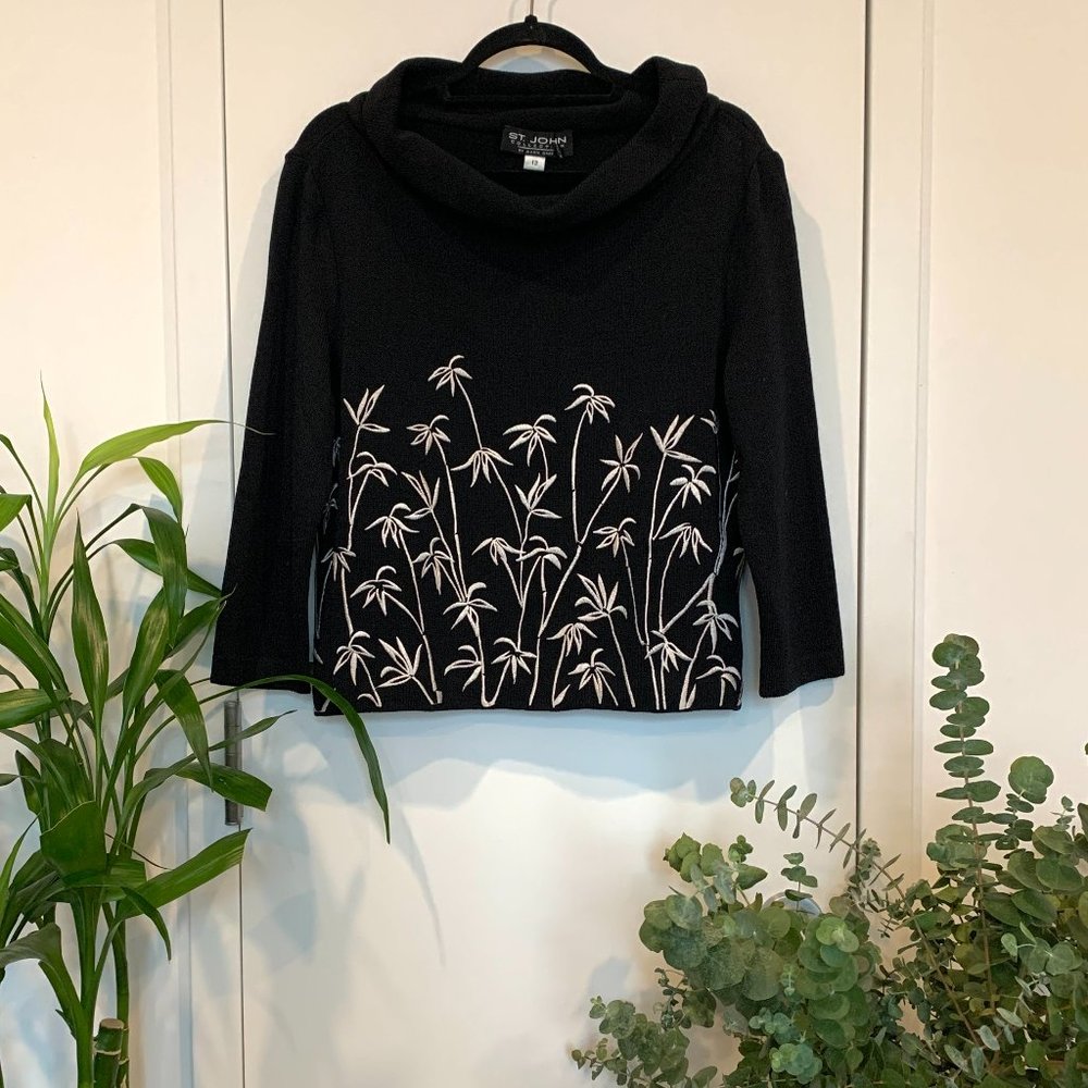 Vintage | St. John Collection | Black / White | Wool Knit | Cowl Neck Sweater